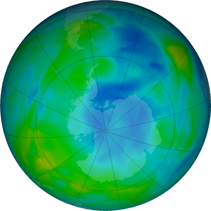 Antarctic ozone map for 08 June 2020
